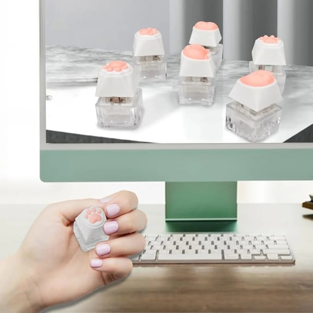 Keyboard Keychain Fidget Toy Cat's Paw Keycap Clicker Fidget Key Chain Decompression Toys Cute Cat's Paw Stress Relief Gifts
