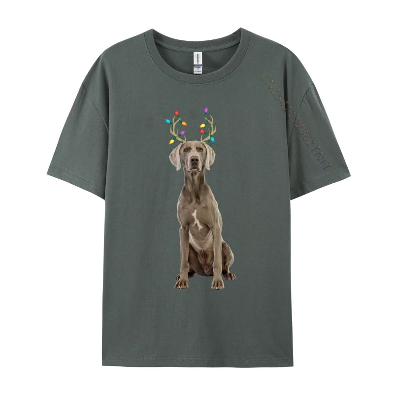 the WEIMARANER REINDEER - Weimaraner Reindeer Christmas Dog T-Shirts, Print Tee Shirts Premium Cotton Plus Size Tops