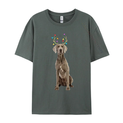 the WEIMARANER REINDEER - Weimaraner Reindeer Christmas Dog T-Shirts, Print Tee Shirts Premium Cotton Plus Size Tops