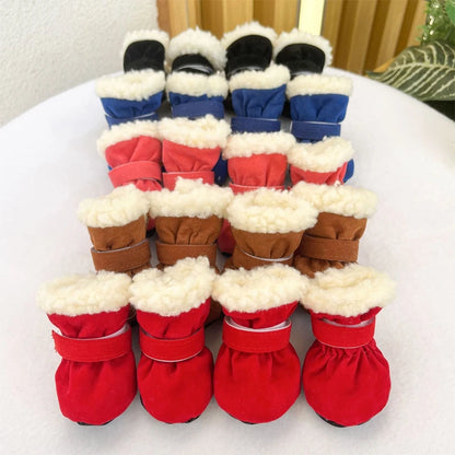 the SNOW DOG SLIPPERS - 4PCS Winter Waterproof Warm Non-Slip Snow Boots for Small Breeds Dogs, Puppy Outdoor Walking Dog Socks, Bootie Pet Paw Care