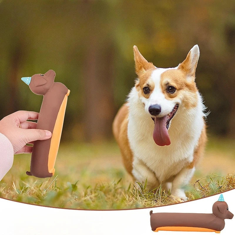 Dog Chew Toy Silicone Simulated Dachshund Modeling Squeaky Interactive Puppy Toy Bite Resistant Dog Accessories