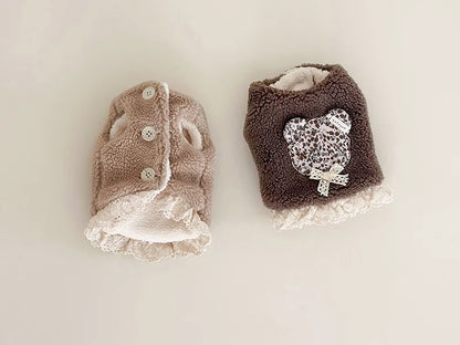 Pet Flower Plush Coat Dog Flower Cake Skirt Cute Dog Plush Hat Dog Clothes Winter Bear Flower Plush Thick Vest Coat Bottom Skirt