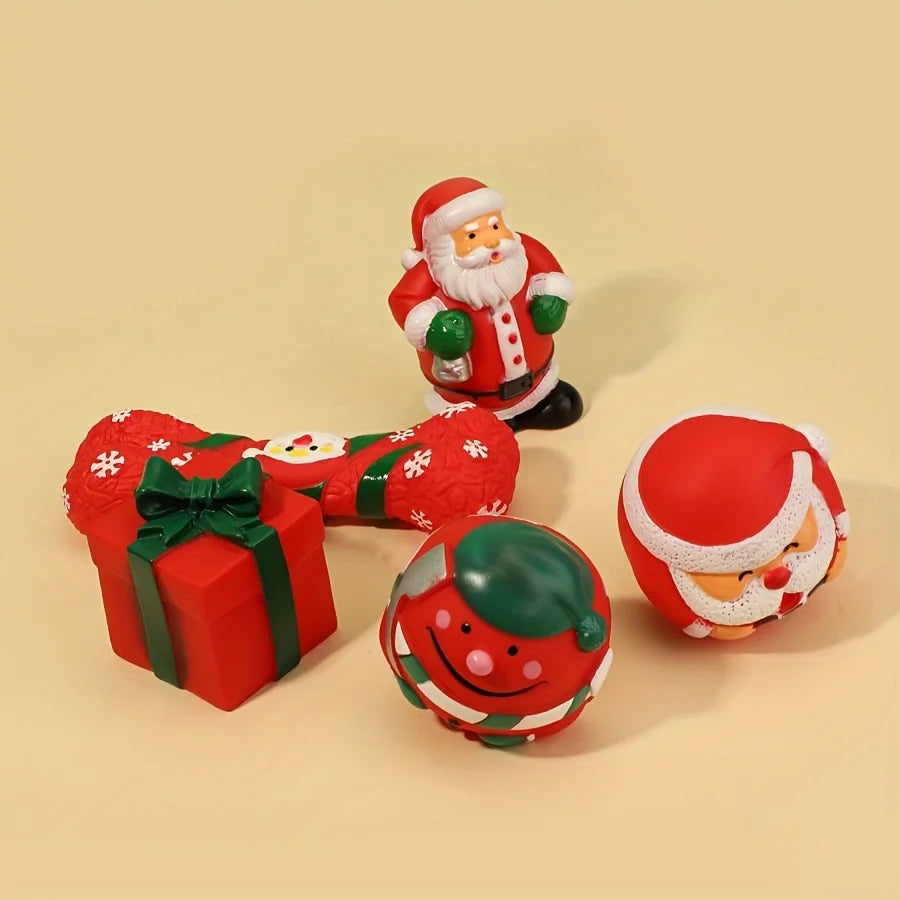 the HOLIDAY HOWL PACK - 5PCS Christmas Themed Dog and Cat Toys, Sound Making Chew Toys for Pet, Teeth Grinding Holiday Themed Pet Accessories