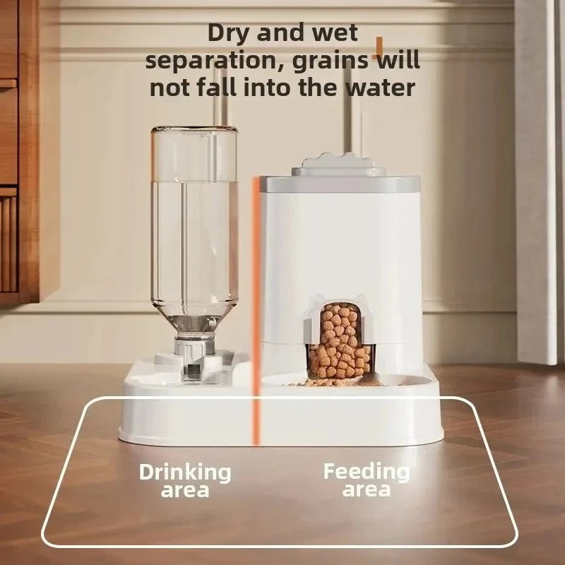 Automatic Cat & Dog Water Dispenser with Integrated Food Basin No Batteries Needed,Automatic Pet Feeder One-Piece Design