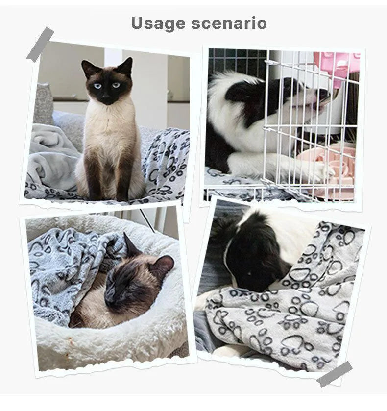 2PCS Soft Fluffy High Quality Pet Blanket Cute Cartoon Pattern Paw Print Dog  Pet Mat Warm and Comfortable Blanket for Cat Dogs