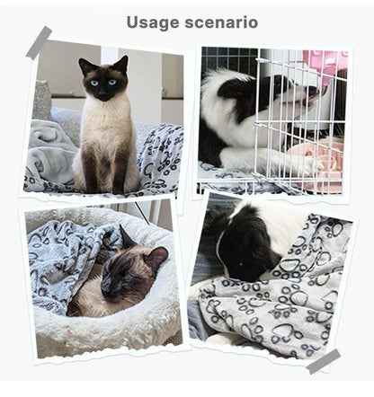 2PCS Soft Fluffy High Quality Pet Blanket Cute Cartoon Pattern Paw Print Dog  Pet Mat Warm and Comfortable Blanket for Cat Dogs