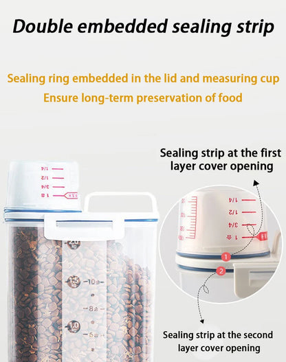 1.5L/2L Dog Cat Food Pail Plastic Storage Tank with Measuring Cup Container Moisture-proof Sealed Jar Pet Supplies Accessories