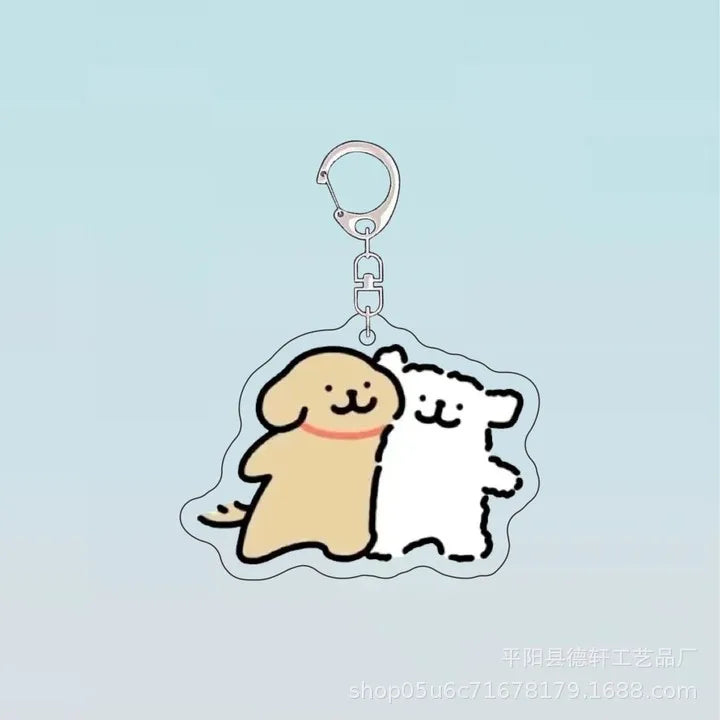 Cartoon Little White Dog Key Chain Cute Acrylic Maltese Dog Bag Pendant Micro Landscape Decoration Key Ring Jewelry Wholesale