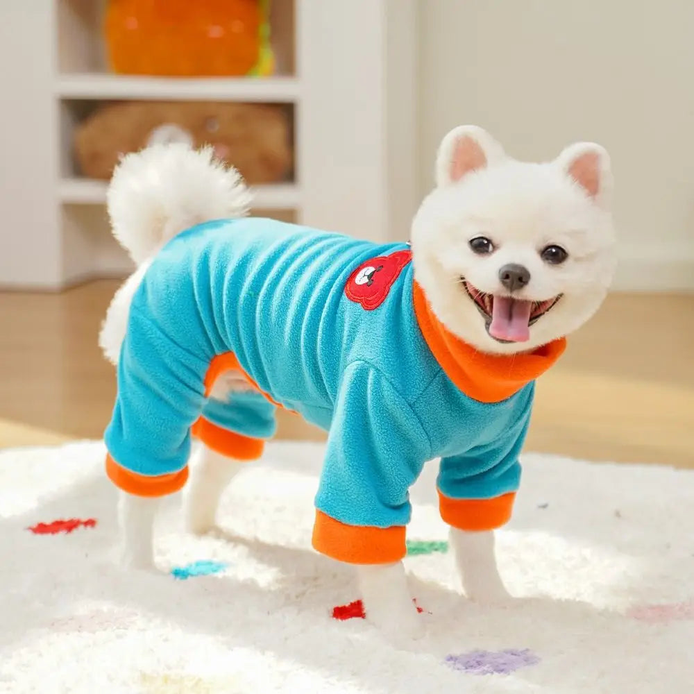 Bear Pattern Plush Dog Jumpsuit Colorful with D Ring Dog Four Legged Clothing Comfortable Pet Base Shirt Warm Dog Pajamas
