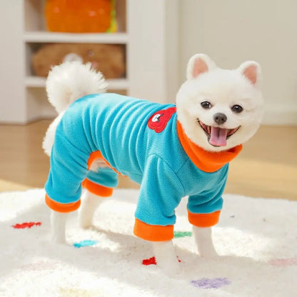 Bear Pattern Plush Dog Jumpsuit Colorful with D Ring Dog Four Legged Clothing Comfortable Pet Base Shirt Warm Dog Pajamas