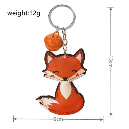Fashionable Leather Fox Keychain Cartoon Cute Small Metal Bell Pendant Key Chain Animal Bag Charm Women's Decoration Accessorie