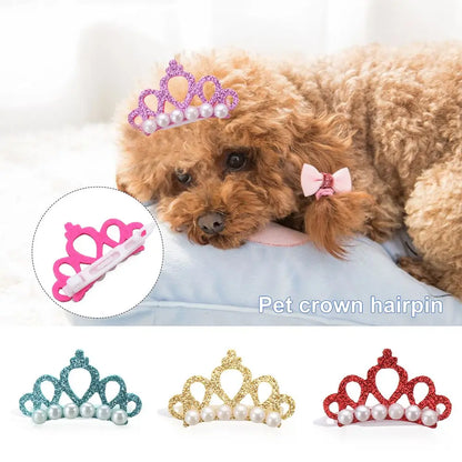 Small Dogs Faux Pearl Crown Shape Bows Hair Clips Bow Cute Head Decoration For Pets Hair Clips Grooming Cat Bow Pet Accessoires
