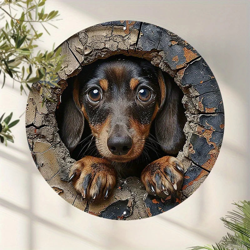 Dachshund in The Wall Metal Sign - Waterproof Decorative Plaque for Home, Garden, or Garage with Holes for Easy Installation