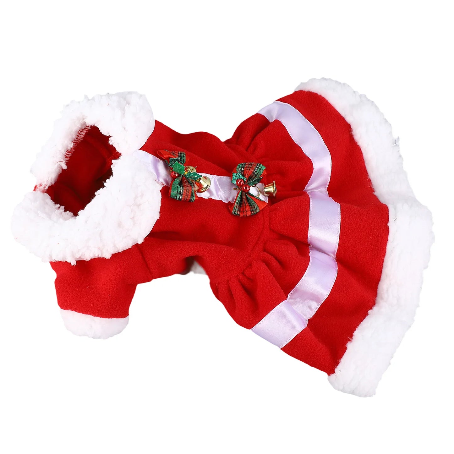 Dog Christmas Dress Doll Collar Thickening Comfortable Warm Cute Puppy Holiday Dress Costume with Bell for Party Cosplay