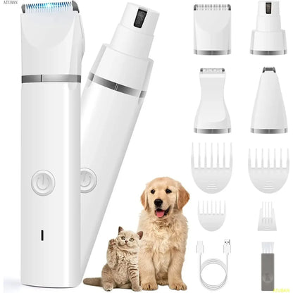 ATUBAN Dog Clippers Grooming Kit Hair Clipper-Low Noise Paw Trimmer-Cordless Quiet Nail Grinder Shaver for Cats and Other Pets