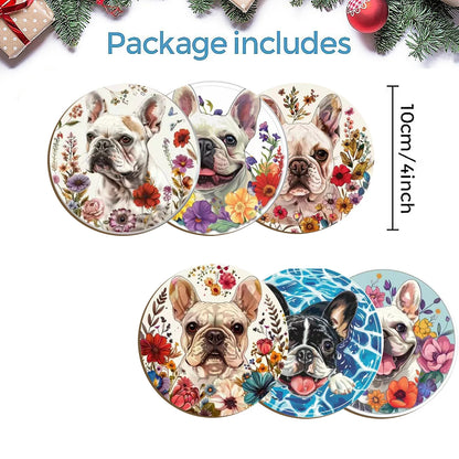 A set of 6-piece cute wooden round coasters with a little dog pattern is suitable for Thanksgiving and Mother's Day decoration