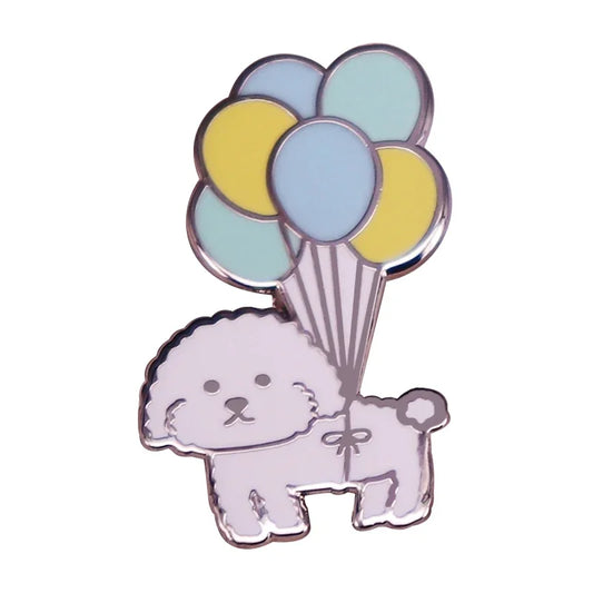 Vivi Dog with Balloons Enamel Pin Mini Puppy Bichon Frise Cute Dog Pet Brooch Badge