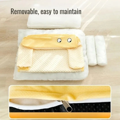 Pet Cooling Pad with L Shaped Pillow and Two Cute Eyes Pattern for Dogs and Cats Washable Ice Cooling Mat Summer Comfort Design