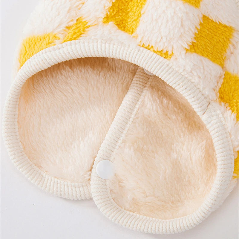 Winter Cat Dog Clothes with Buckle Sweet Bear Print Pet Plush Sweater for Small Dogs Pomeranian Chihuahua Puppy Button Jacket