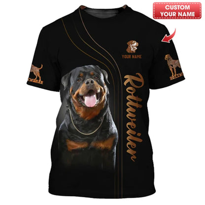 the ROTTWEILER ALPHA - Pet Lover Rottweiler T-Shirt, Unisex Outdoor Sport Short Sleeve Tee Shirts, Cool Pattern Design Custom Name Personality Fashion Top
