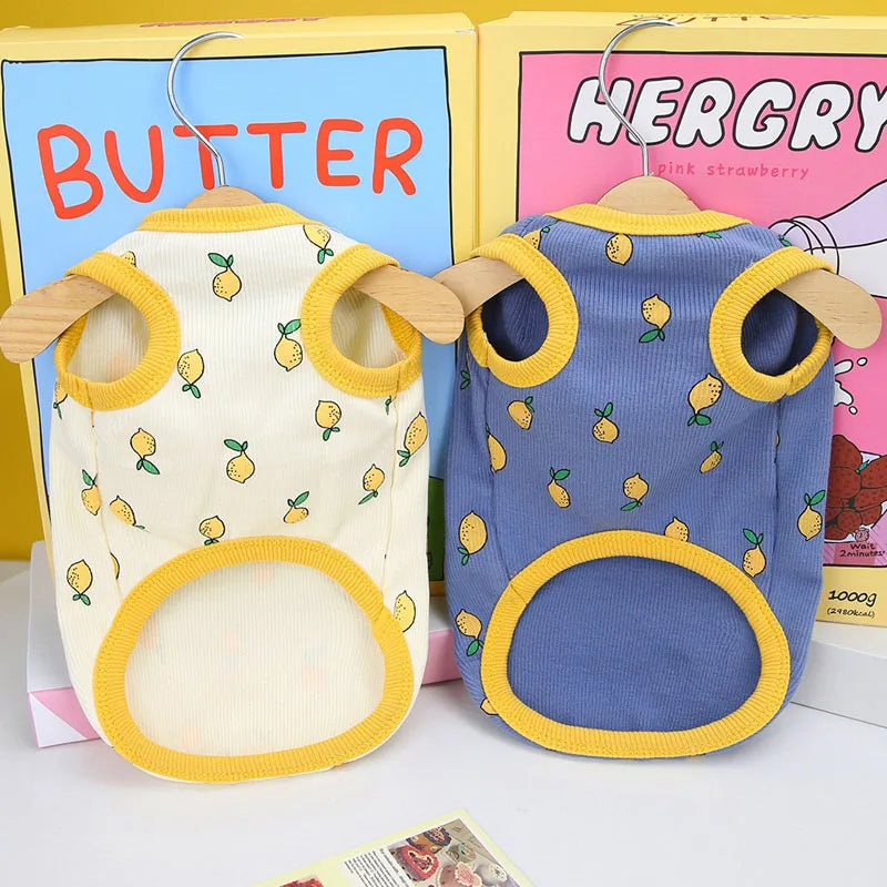 Lemon Pattern Dog Vest Shirt Pet Clothes Beige Blue Costume Sleeveless Hoodies Vests For Small Dogs Chiwawa Puppy Sweatshirt XXL