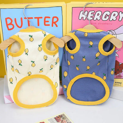 Lemon Pattern Dog Vest Shirt Pet Clothes Beige Blue Costume Sleeveless Hoodies Vests For Small Dogs Chiwawa Puppy Sweatshirt XXL