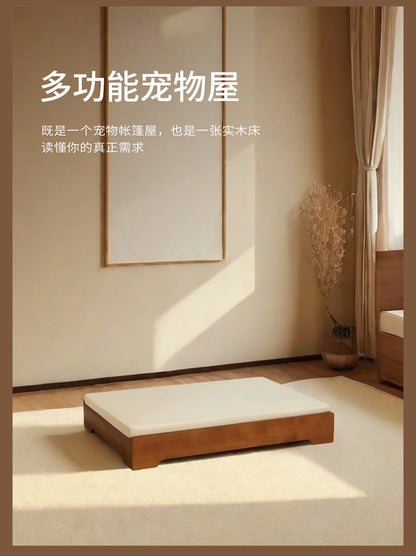 Wooden Pet Tent House - Washable Dog Bed for Small Dogs, Cat House with Removable Cover, Cozy Pet Tent for Indoor/Outdoor Use