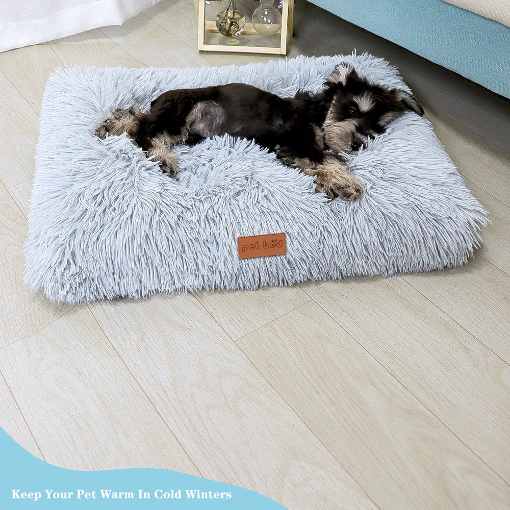Dog Bed Pet Mat Pet Bed Washable Plush Pet Crate Bed For Dog Anti-Slip Pet Mat Bed For Cat Fluffy Comfy Pet Sleeping Mat