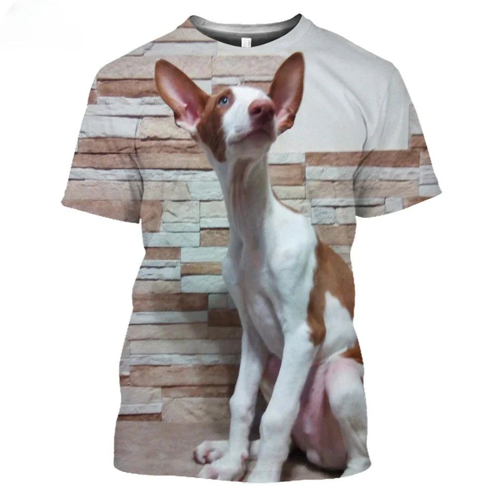 the IBIZAN HOUND DOGS - Ibizan Hound Dogs Hunting 3D T-Shirt, Men's/Women's Dog Summer Short Sleeve Harajuku Top