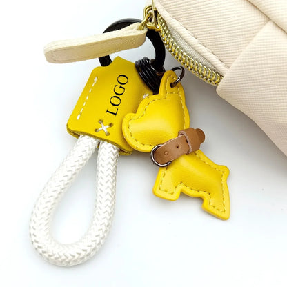 Handmade leather lanyard keychain creative method fighting dog puppies custom text logo bag pendant high-end car keyring gift