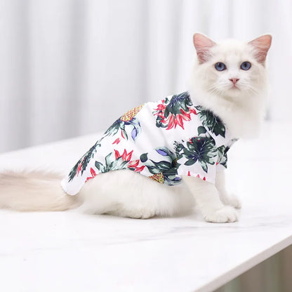 Summer Dog Clothes Coconut Tree Pineapple Flower Print Dog Cat Shirt Short Sleeve Fashion Beach Hawaiian Style Clothes For Pets