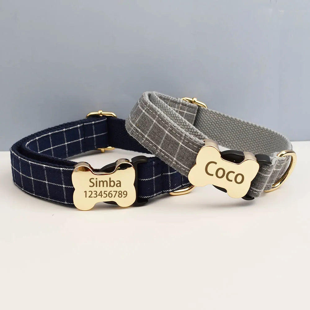 the CUSTOMCREST PLAID COLLAR - Custom Design Logo Plaid Dog Collar, High Quality Cotton Pet Accessories, Personalized, Lead Your Dog - Stand Out in Style