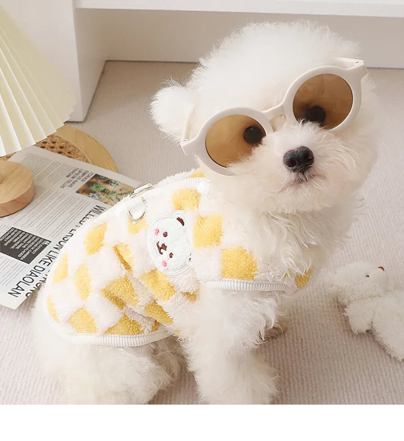 Winter Warm Pet Dog Coat Plaid Dog Clothes with D-ring Plush Pet Jacket for Small Medium Dogs Chihuahua Yorkie Costume