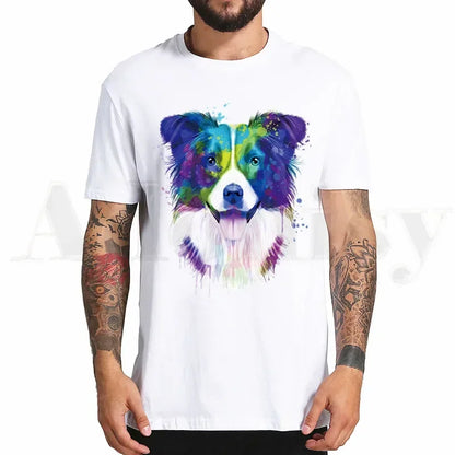 the BORDER COLLIE - Border Collie Print T-Shirt, Hip Hop Girl Print Top Tees, Harajuku Dog Cartoon Funny Kawaii Art T-Shirts, Men Fashion Summer T-Shirts