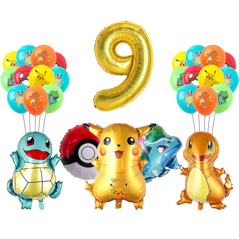 Pikachu Birthday Pokemon Party Decorations Pikachu Foil Balloons Disposable Tableware Plate Napkin Banner For Boy Party Supplies