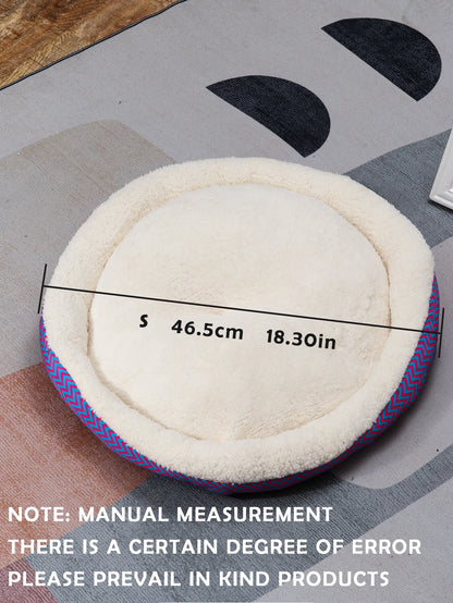 Winter Round Warm Dog Sofa Bed Pets Supplies Canvas Stripe Mat Plush Cats Nest Mat Dog Basket Pet Soft Cushion Machine Washable