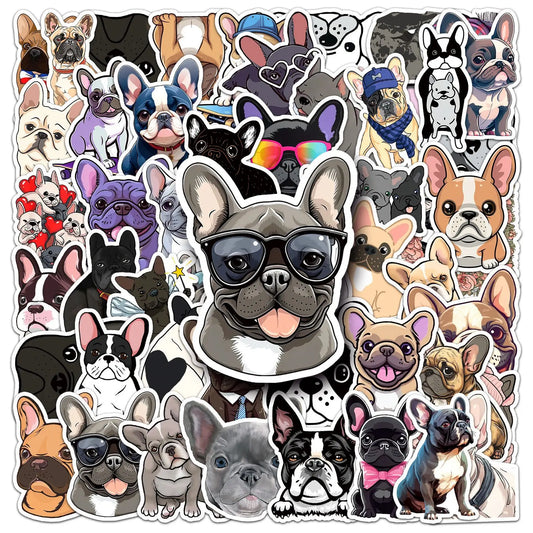 the FRENCHIEFUN STICKER PACK - 10/30/50PCS Cute Cartoon French Bulldog Animals Dog Sticker, DIY Phone, Laptop, Luggage, Skateboard, Graffiti Decals Fun for Gift