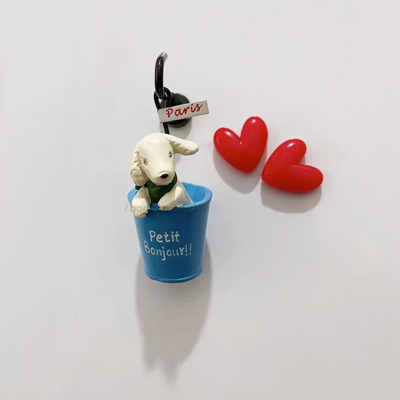 3D Fridge Magnet Puppy Cartoon Cat and Dog Refrigerator Stickers  Anti-theft Entrance Door Decorative Magnetic Creative Message