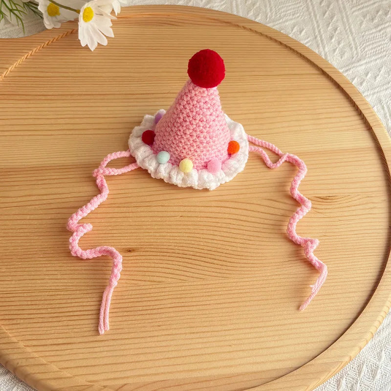 the CROCHET CANINE - Pet Dog/Cat Birthday Hat, Pet Party Dress Up, Photo Decoration, Dog Neck Cute Handmade Set, Dog Accessories for Small Dogs/Puppy