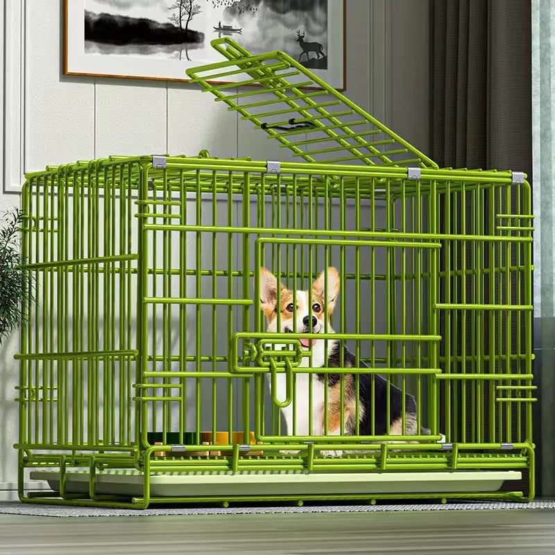 t‌he GREEN MACHINE - Heavy-Duty Foldable Dog Crate with Toilet - Reinforced for Small/Medium/Large Breeds, Indoor Pet Cage with Removable Tray