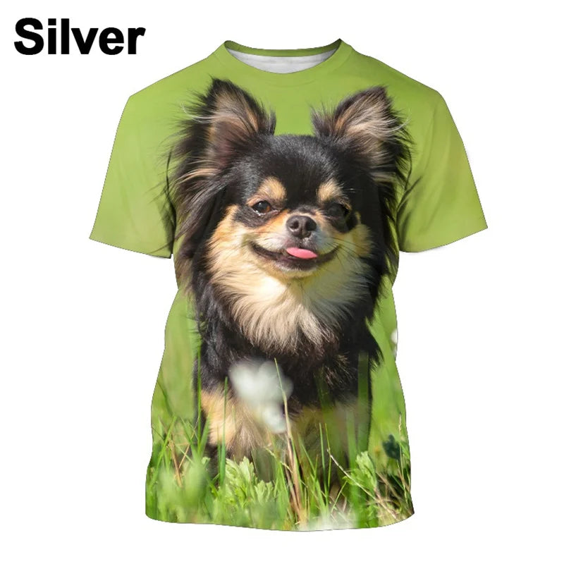 the CHIHUAHUA CLUB - Chihuahua Dog T-Shirt, Men's Tops - 3D Canis Lupus Familiaris Printed Tee Shirts, Funny Kids Short Sleeve Cute Doggy/Puppy T-Shirt