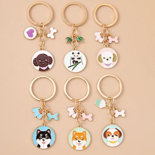 Cute Enamel Puppy Dog Keychain Cartoon Animal Key Ring Pendants for Women Girls Handbag Accessories DIY Jewelry Gifts