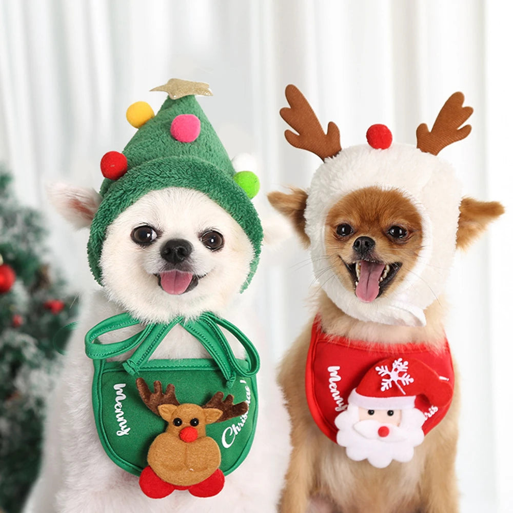 the MERRY CANINE - Funny Dog Christmas Hat, Pets Santa Bibs, New Year Party Cosplay Costume, Puppy Cap, Cute Cats Bandana, Clothes Accessories Gift