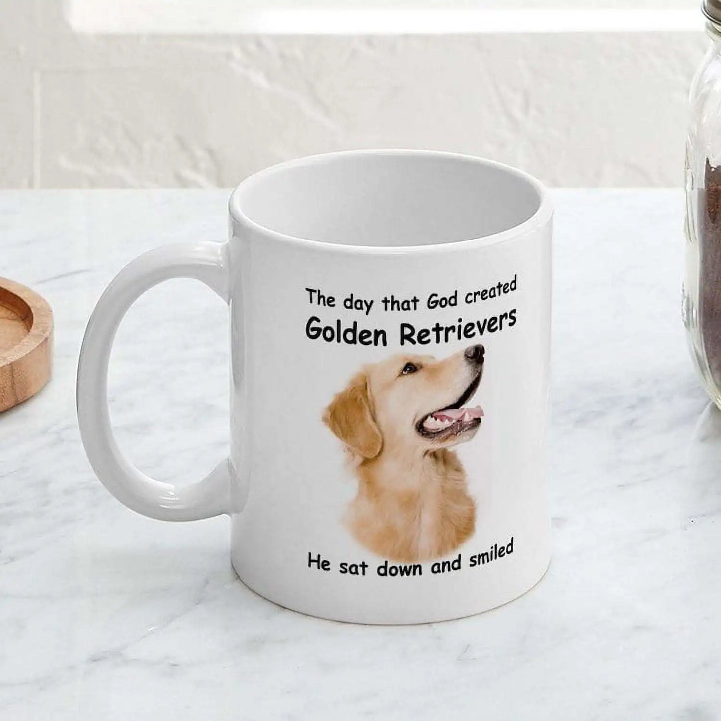 1pc Golden Retriever 11oz White Ceramic Coffee Mug with C-Handle - "He Sat Down and Smiled" Humorous Dog Lover Quote, Durable &