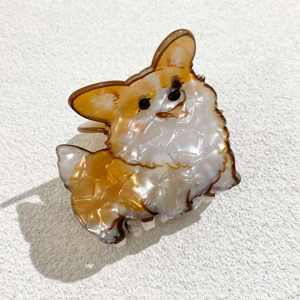 Cute Cartoon Acrylic Corgi Chihuahua Dog Printed Hair Clip Claw For Women Girls New Geometric Hairpin Hair Accessories Tool