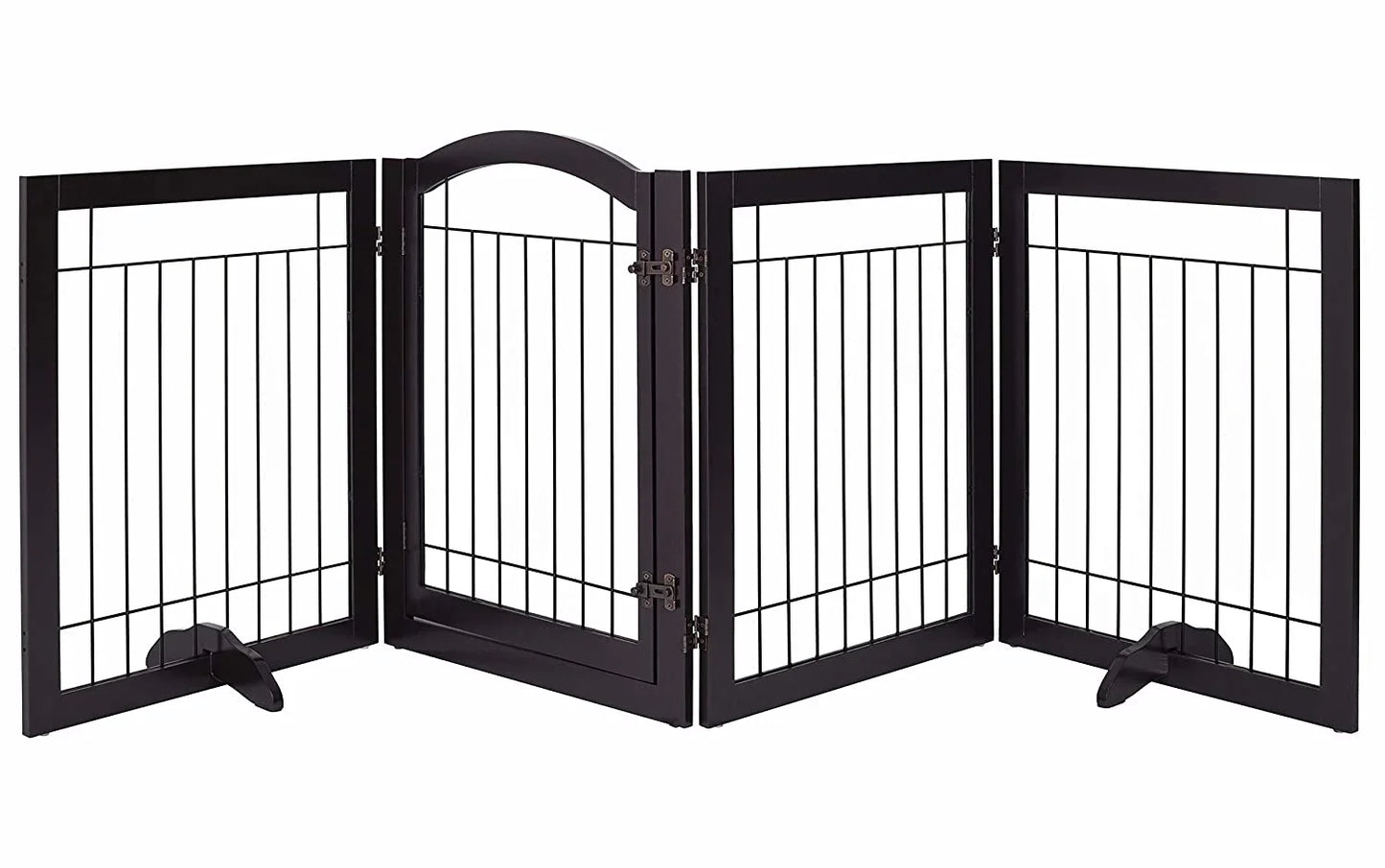 the BARRIER FENCE - Wood Pet Fence, Indoor Stainless Steel Dog Cage, Dog Fence - Large Outdoor With 4 Panels