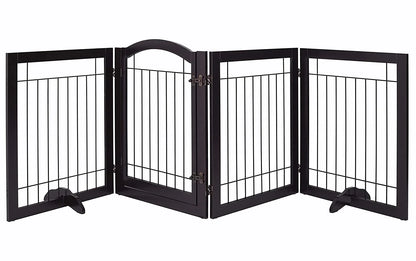 the BARRIER FENCE - Wood Pet Fence, Indoor Stainless Steel Dog Cage, Dog Fence - Large Outdoor With 4 Panels