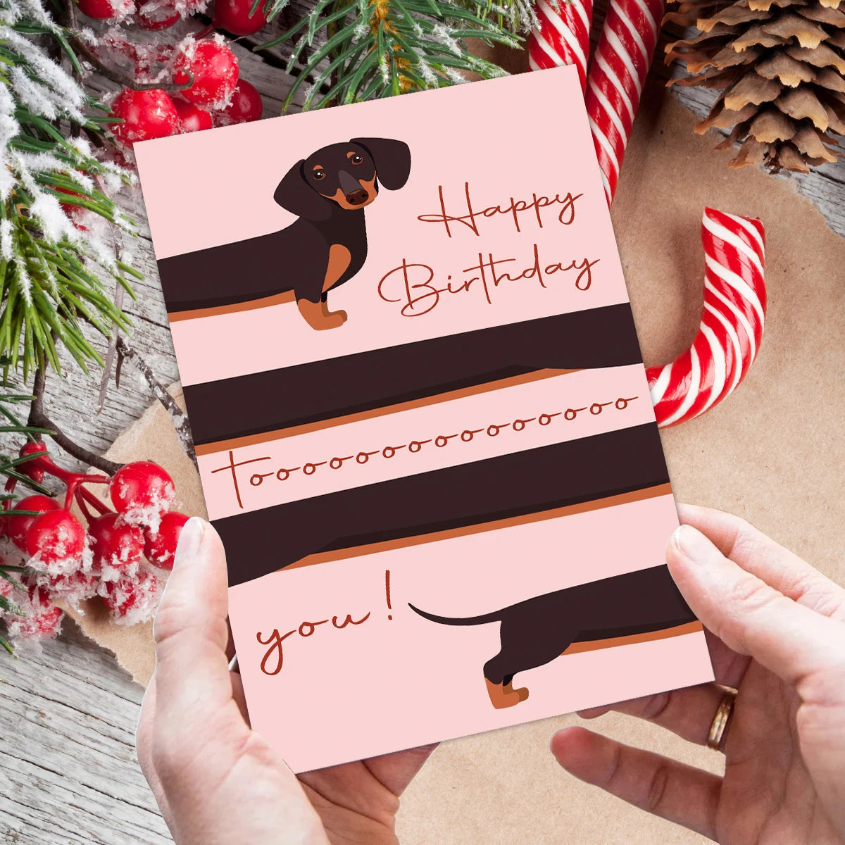 1pc Whimsical Dachshund Dog Happy Birthday Greeting Card With Envelope,For Dog Lovers,Friend,Blank Inside,Party Decor,Gift Card