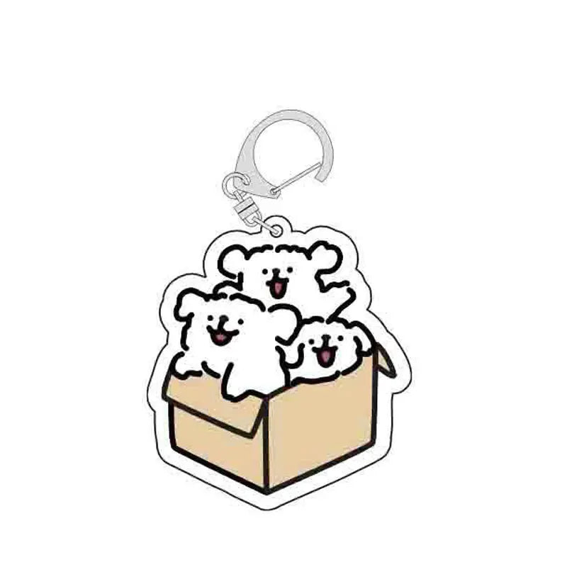 Cartoon Little White Dog Key Chain Cute Acrylic Maltese Dog Bag Pendant Micro Landscape Decoration Key Ring Jewelry Wholesale
