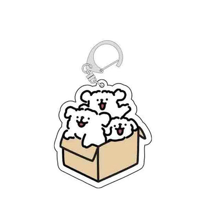 Cartoon Little White Dog Key Chain Cute Acrylic Maltese Dog Bag Pendant Micro Landscape Decoration Key Ring Jewelry Wholesale